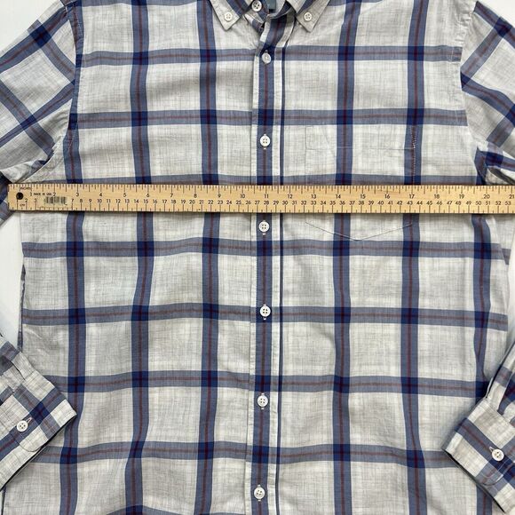 Old Navy Mens Size Medium Gray Blue Red Plaid Button Down Shirt - Picture 4 of 5
